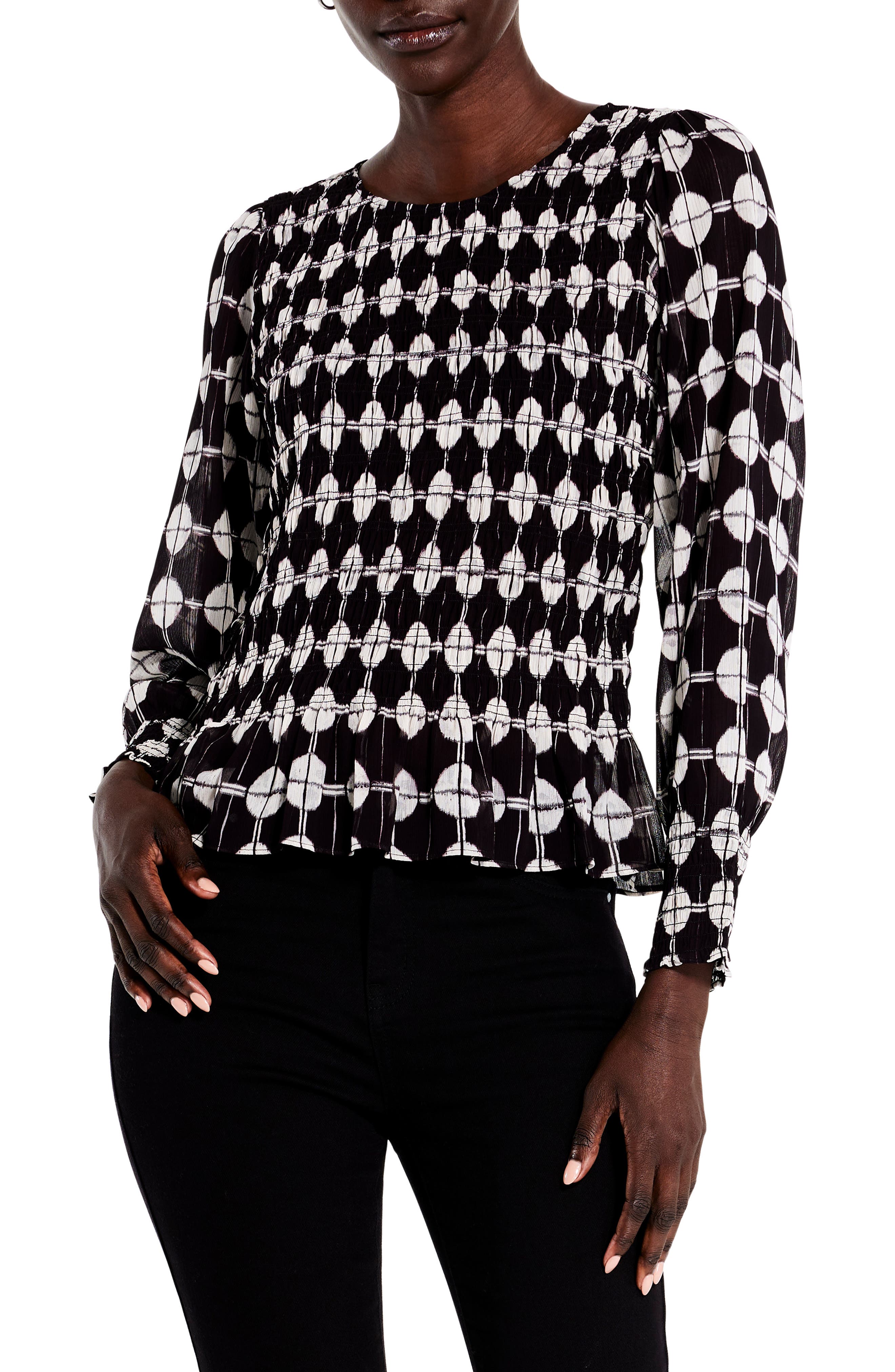 NIC+ZOE Dot Smocked Chiffon Top