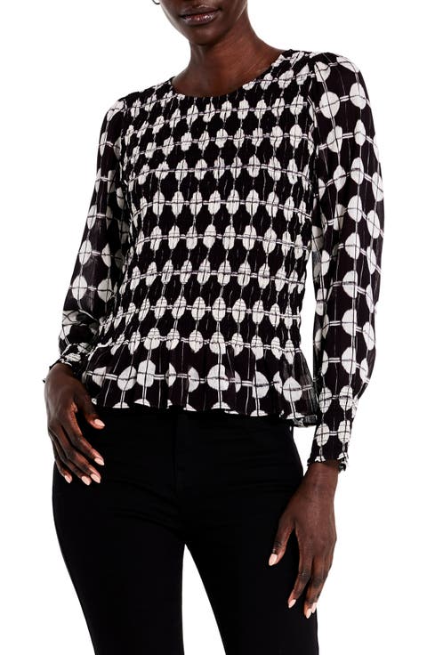 Dot Smocked Chiffon Top