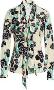St. John Collection Floral Print Tie Neck Silk Blouse