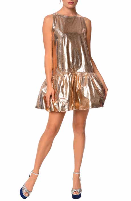 CIEBON Claira Metallic Ruffle Hem Minidress