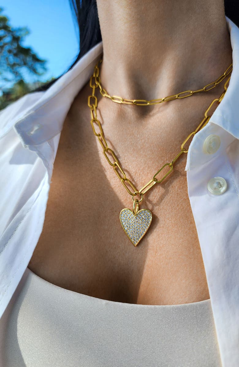 Adornia Crystal Pavé Heart Pendant Oval Link Chain Necklace, Alternate, color, Gold