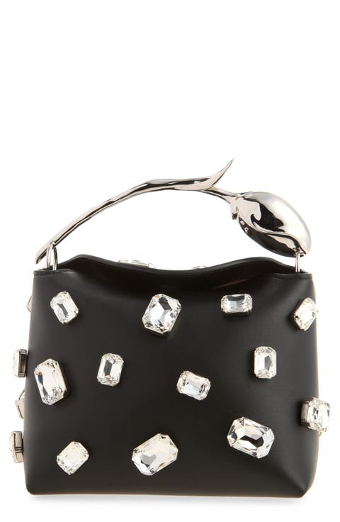 Mini Bloom Crystal Embellished Leather Handbag