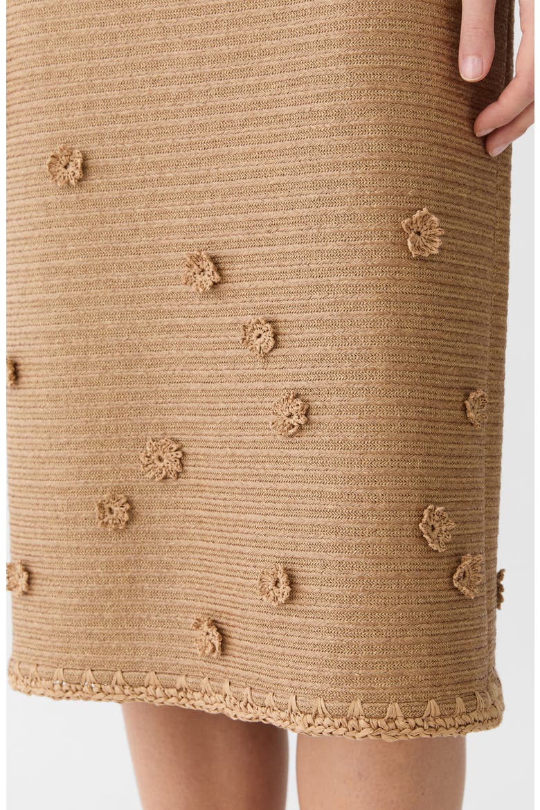 Floral Appliqué Raffia Effect Midi Skirt, Alternate, color, TEAK