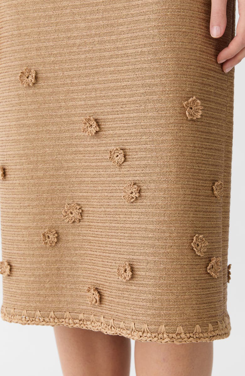 Lafayette 148 New York Floral Appliqué Raffia Effect Midi Skirt, Alternate, color, Teak