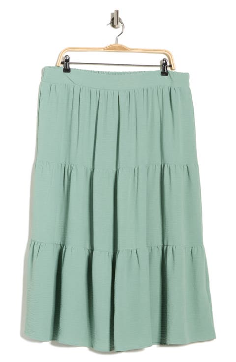 Tiered Pull-On Midi Skirt (Plus)