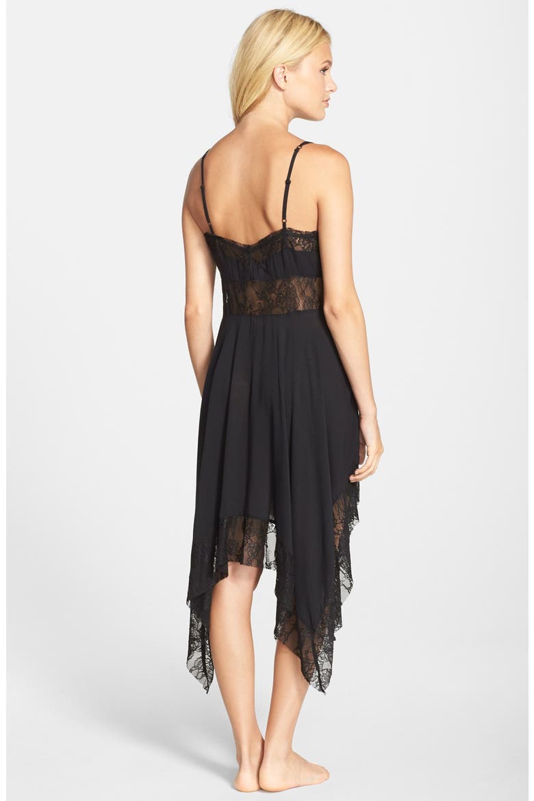 Dobby Dot Lace Trim Trapeze Slip, Alternate, color, BLACK