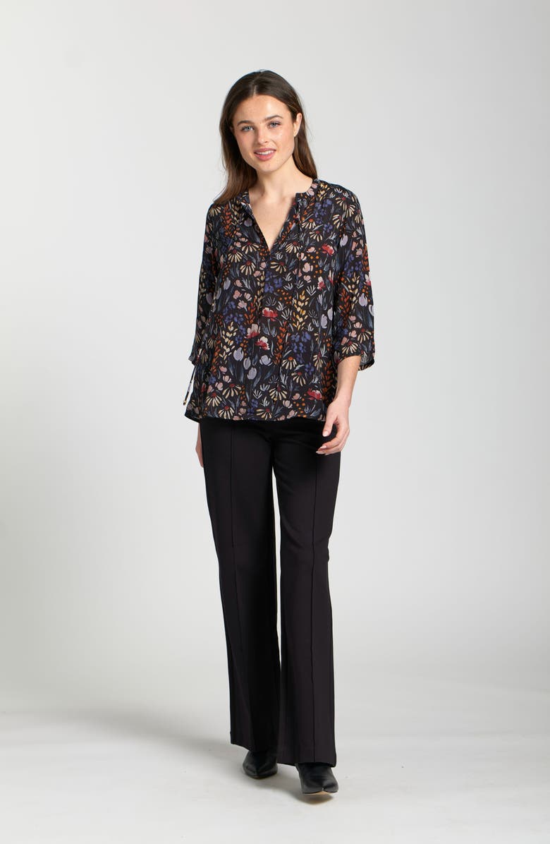 APNY Print Tassel Split Neck Chiffon Top, Alternate, color, Black Abstract Floral Multi