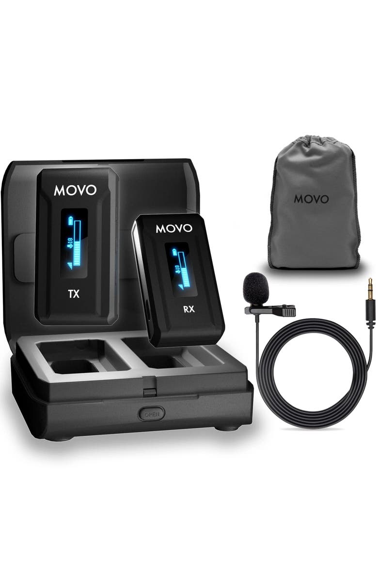 MOVO WMX-2 Wireless Lavalier Microphone System with Charging Case for Cameras, Main, color, Black