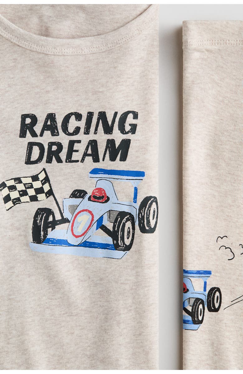 H&M Snug Fit Cotton Jersey Pyjamas, Alternate, color, Beige Melange/Racing Dream