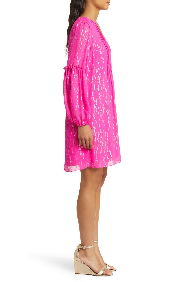 Lilly Pulitzer<sup>®</sup> Cleme Metallic Fil Coupé Long Sleeve Silk Chiffon Shift Dress, Alternate, color, 