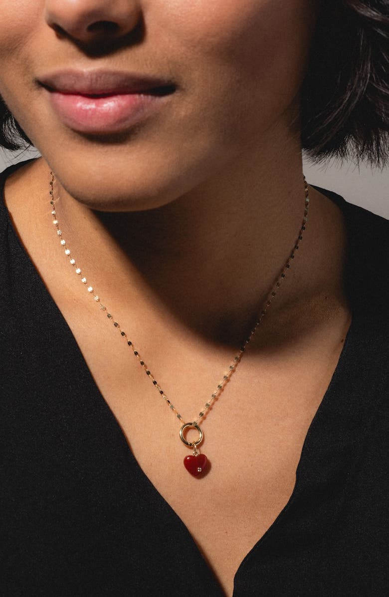 Local Eclectic Solid 9K Gold, Semiprecious Stone & Lab Grown Diamond Heart Charm, Alternate, color, Red Agate