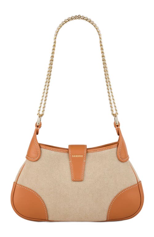 Sandro Womens Naturels Hardware-embellished Canvas And Leather Shoulder Bag In Beige