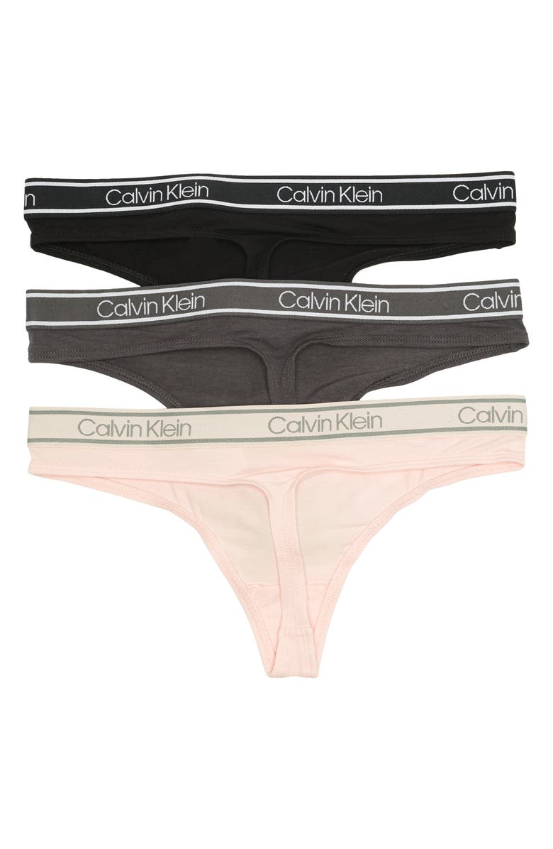 Calvin Klein Comfort 3-Pack Low Rise Thongs, Alternate, color, Blck / Nymphs T