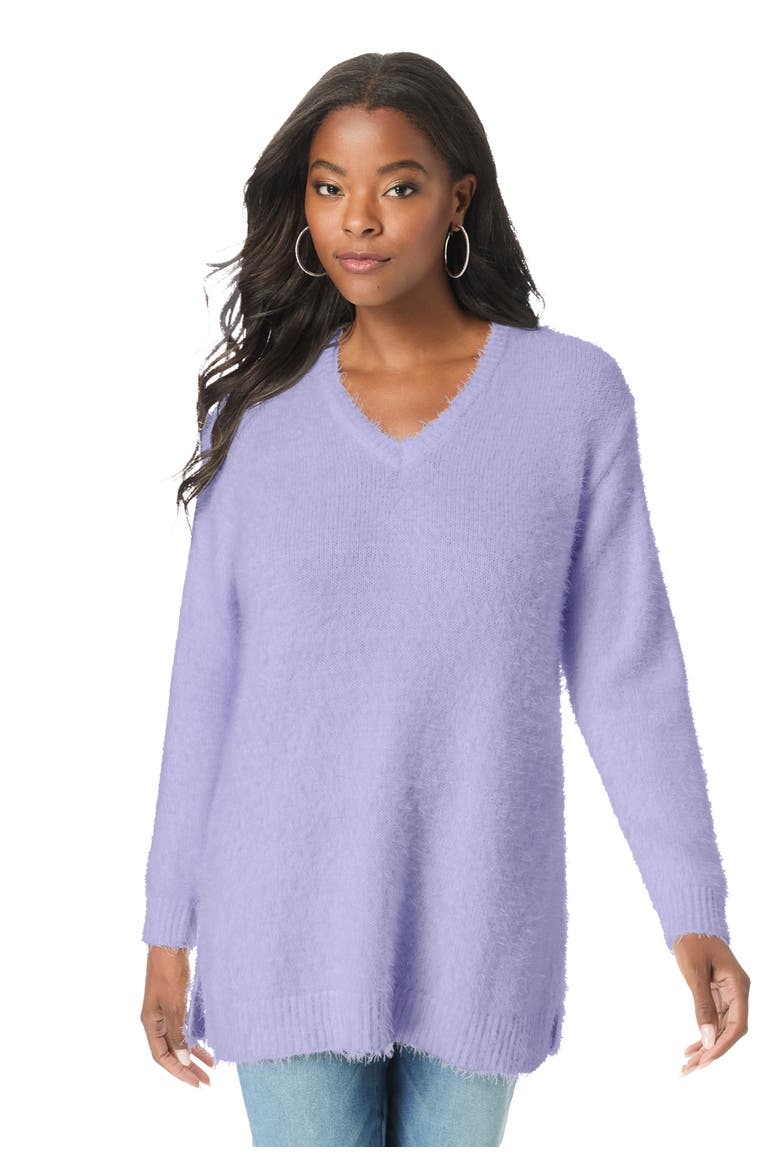 Eyelash V Neck Sweater, Main, color, LAVENDER