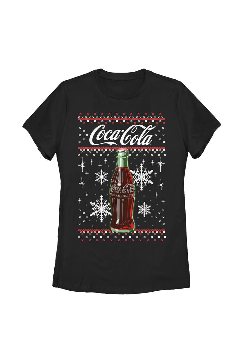 Women's Christmas Bottle Snowflake Short Sleeve Graphic T-Shirt, Main, color, Black