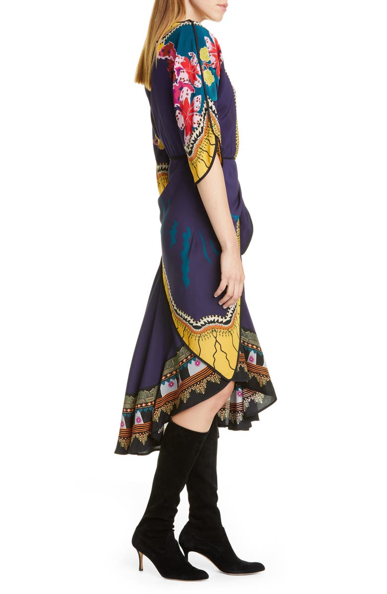 Etro Print Faux Wrap Silk Dress, Alternate, color, 