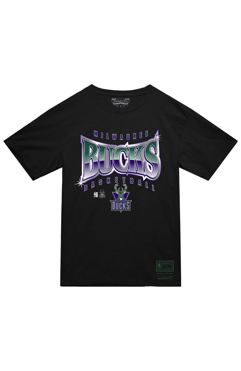 Mitchell & Ness Men's Mitchell & Ness  Black Milwaukee Bucks Worldwide Collection Glow Up T-Shirt, Alternate, color, Black