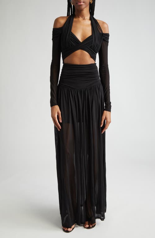 Zimmermann Illuminate Cold-shoulder Cutout Pleated Chiffon Halterneck Maxi Dress In Black