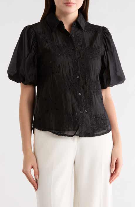 Forgotten Grace Bubble Sleeve Button Front Top