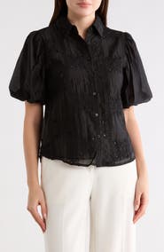 Forgotten Grace Bubble Sleeve Button Front Top