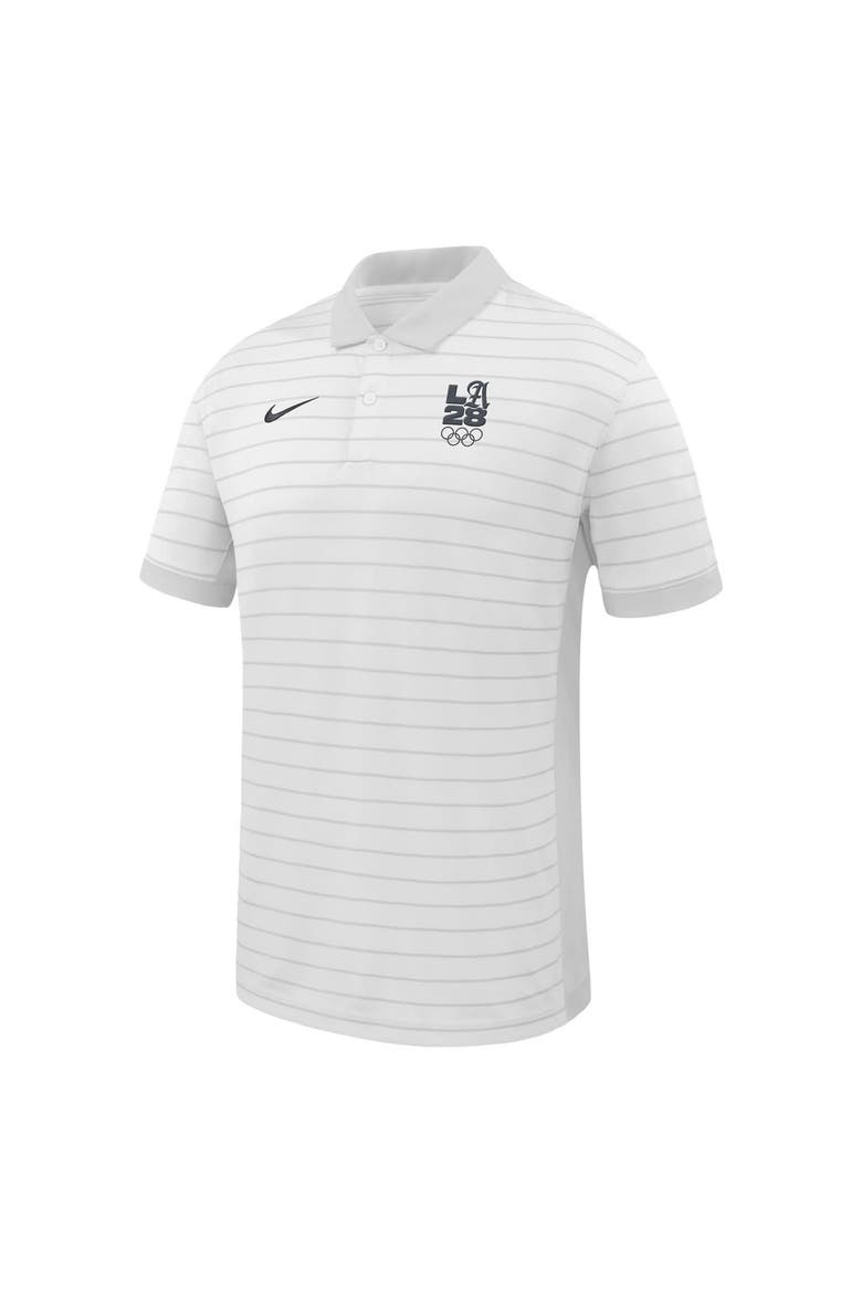 Men's Nike White LA28 Summer Olympics Performance Victory Stripe Polo, Alternate, color, White