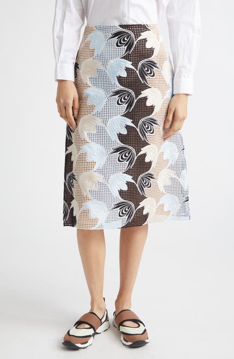 Floral Broderie Anglaise Midi Skirt
