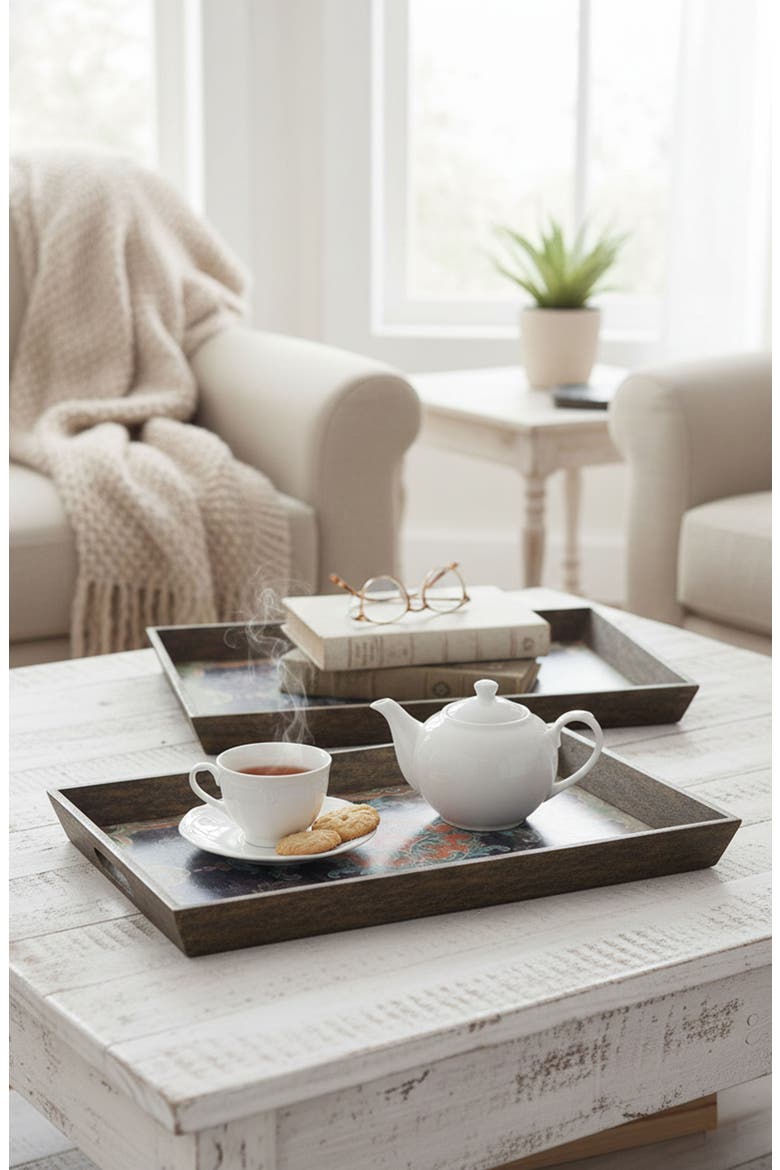 Set of 2 Elegant Trays, Alternate, color, MULTI