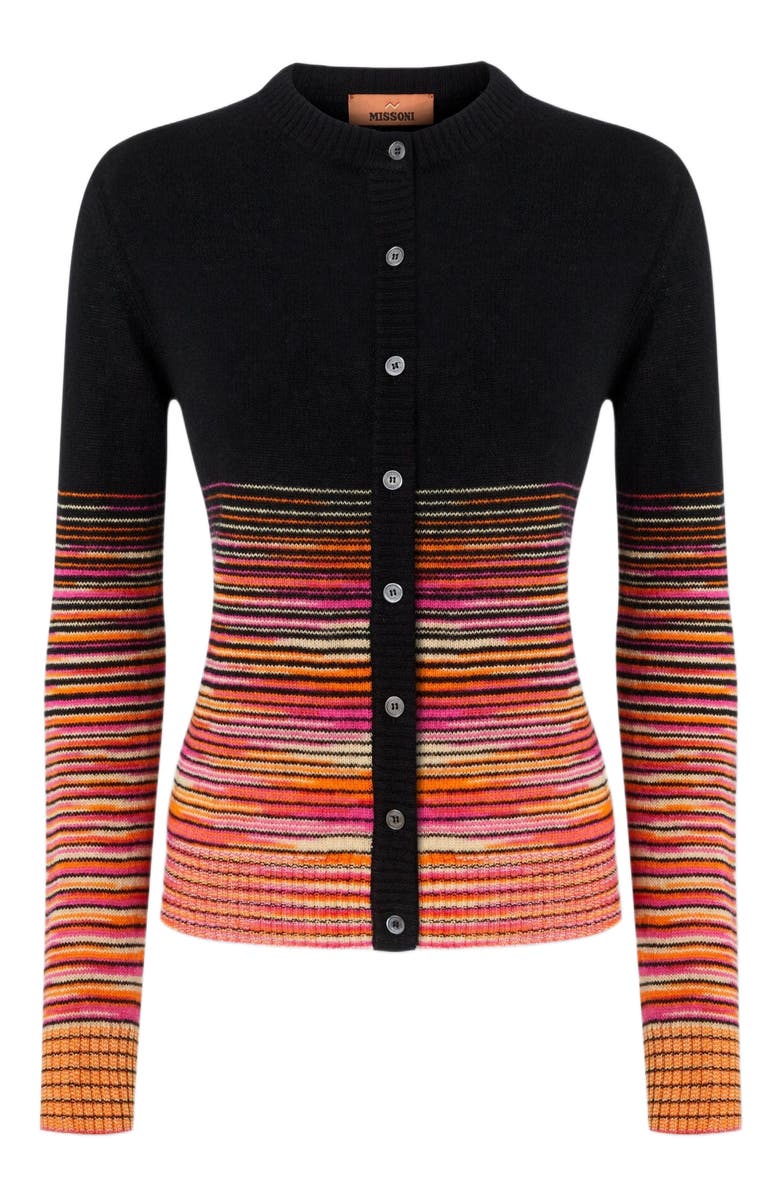 Missoni Crewneck Cardigan In Dégradé Slub Cashmere, Alternate, color, Multicoloured