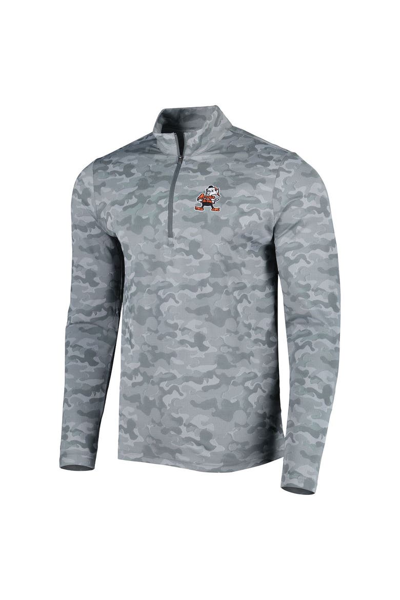 Men's Antigua Gray Cleveland Browns Brigade Throwback Quarter-Zip Top, Alternate, color, Gray