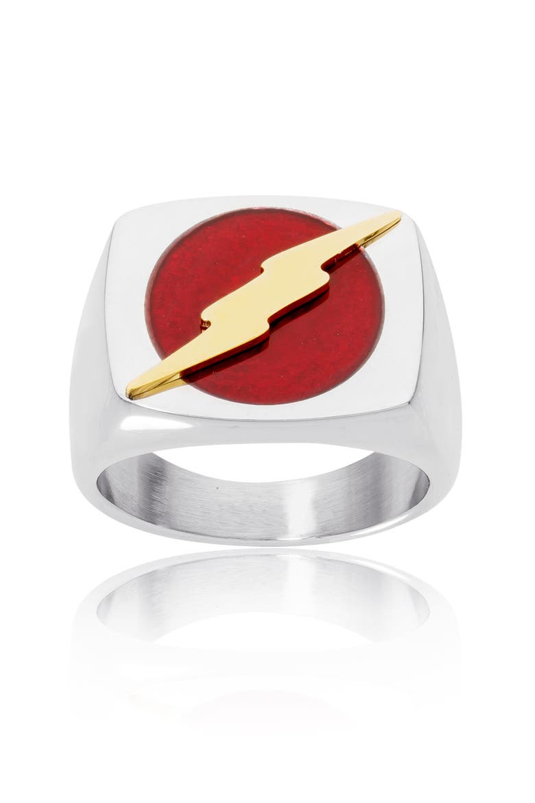 Stainless Steel Justice League Superhero Logo Ring Jewelry, The Flash, Size 10, Main, color, Silver, Red