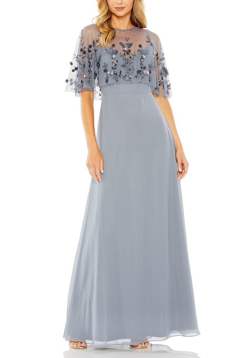 Sleeveless Gown With Embellished Cape, Main, color, Slate Blue