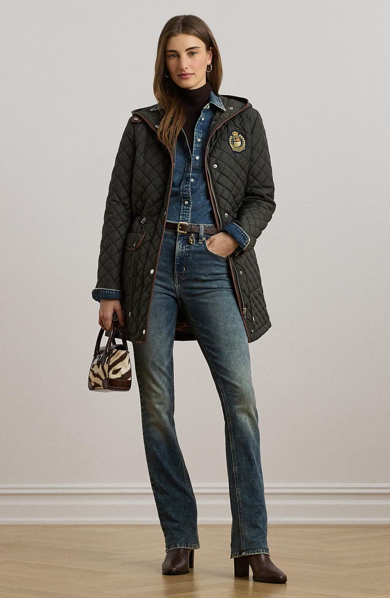 Lauren Ralph Lauren Logo Patch Quilted Coat, Alternate, color, Litchfield