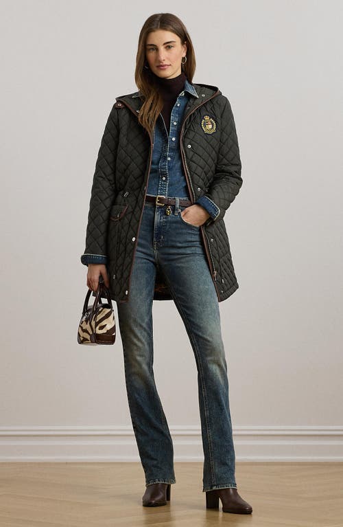 Ralph Lauren Lauren Logo Patch Quilted Coat In Black