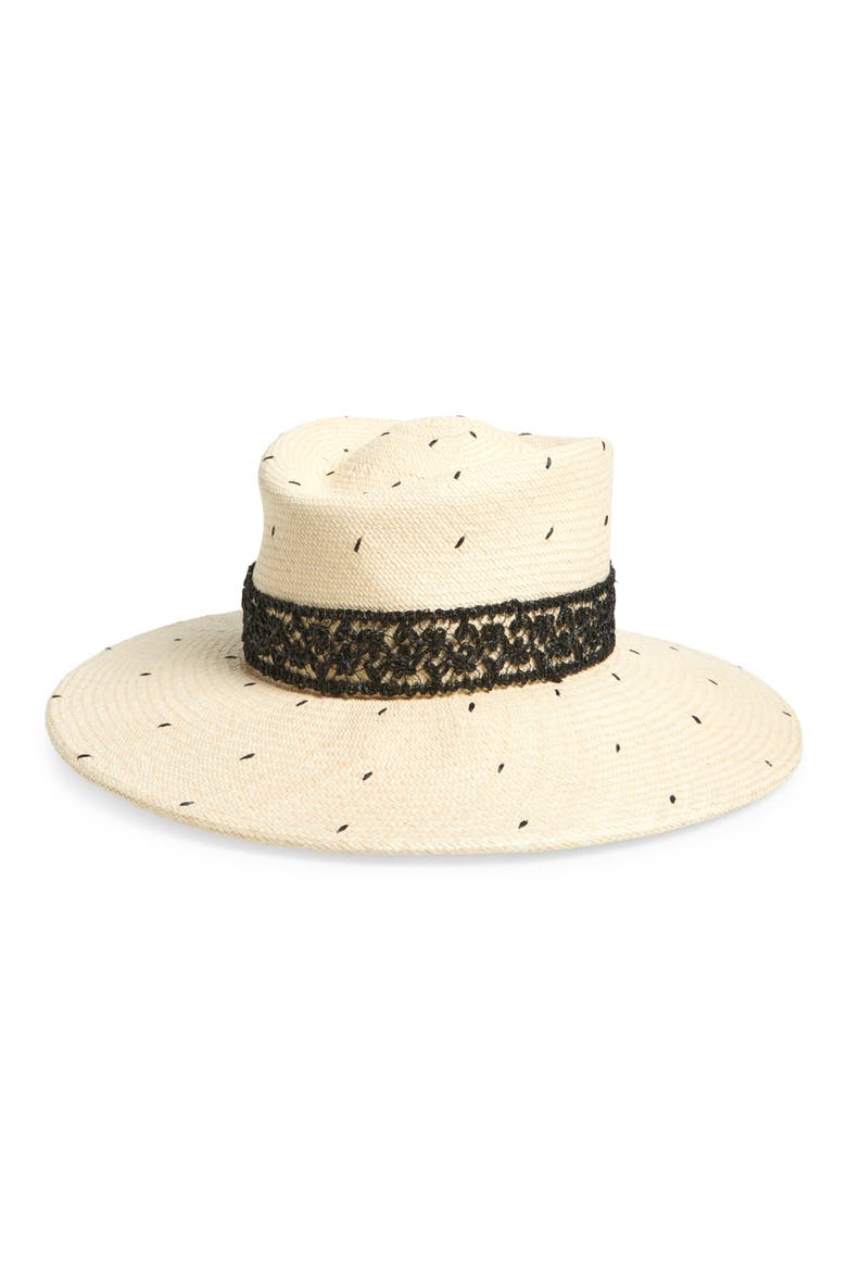 Merle Dot Straw Sun Hat, Main, color, NATURAL/ BLACK