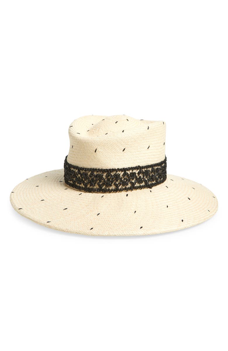 Gigi Burris Millinery Merle Dot Straw Sun Hat, Main, color, Natural/ Black