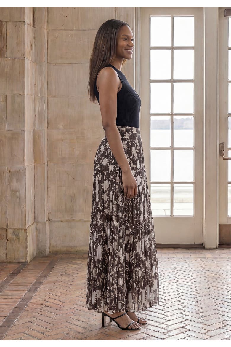 Flowing Crinkled Maxi Skirt, Alternate, color, BLACK SILHOUETTE FLORAL