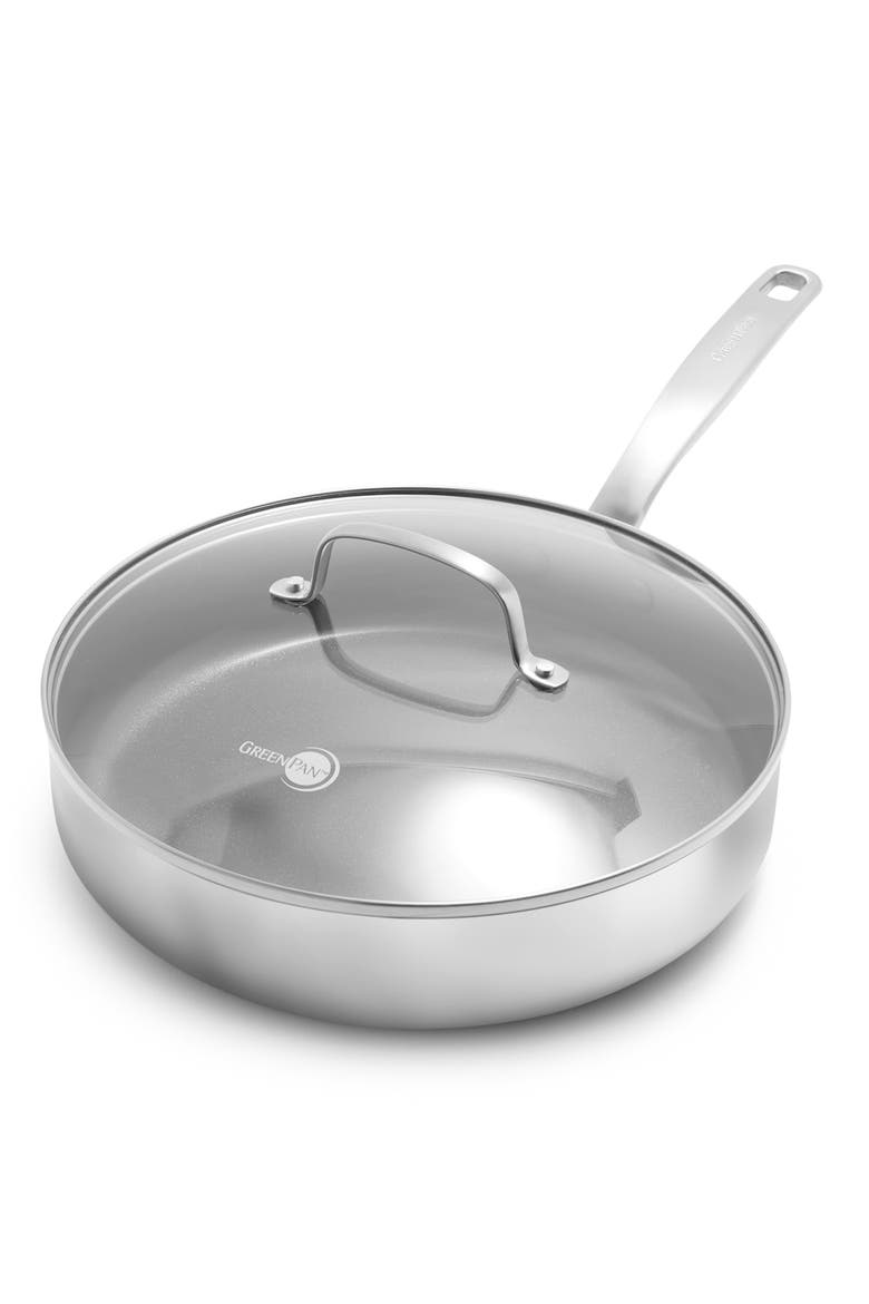 Chatham Anodized Stainless Ceramic Nonstick Sauté Pan with Glass Lid, Main, color, STAINLESS STEEL