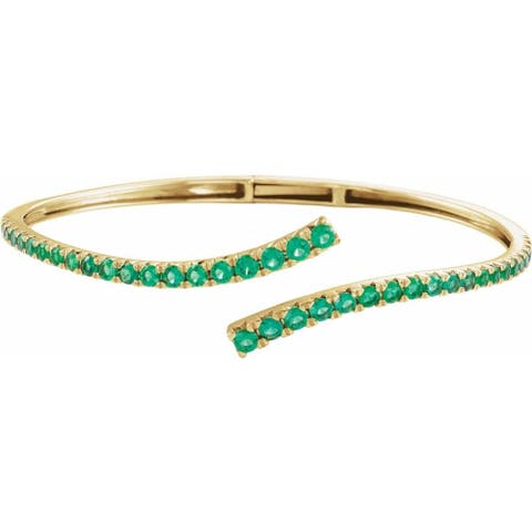 Lab-grown Emerald Bypass Cuff Bracelet In 14k Gold