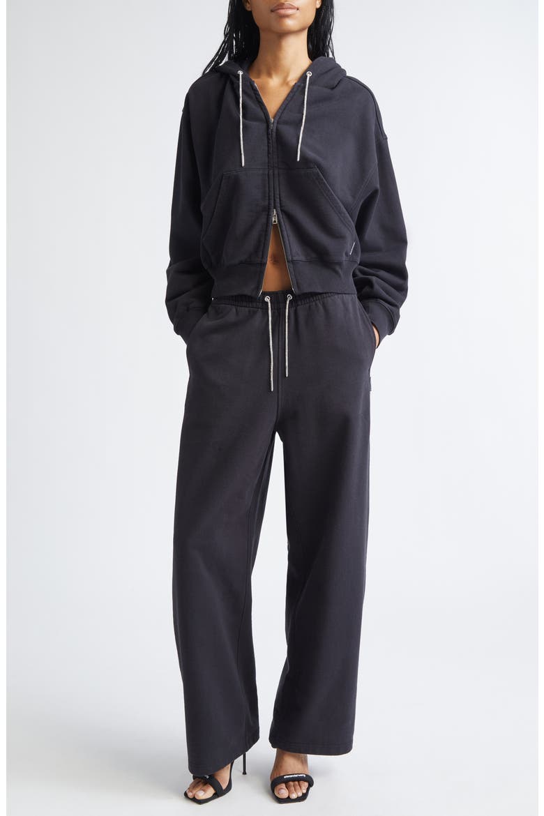 Rhinestone Drawstring Zip Hoodie, Alternate, color, BLACK