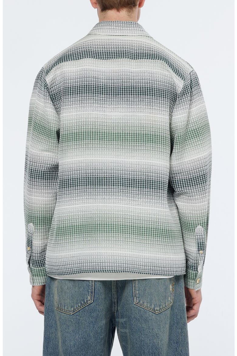 Relaxed Fit Ombré Stripe Cotton Waffle Texture Button-Up Shirt, Alternate, color, AMSTERDAM GREEN STRIPE