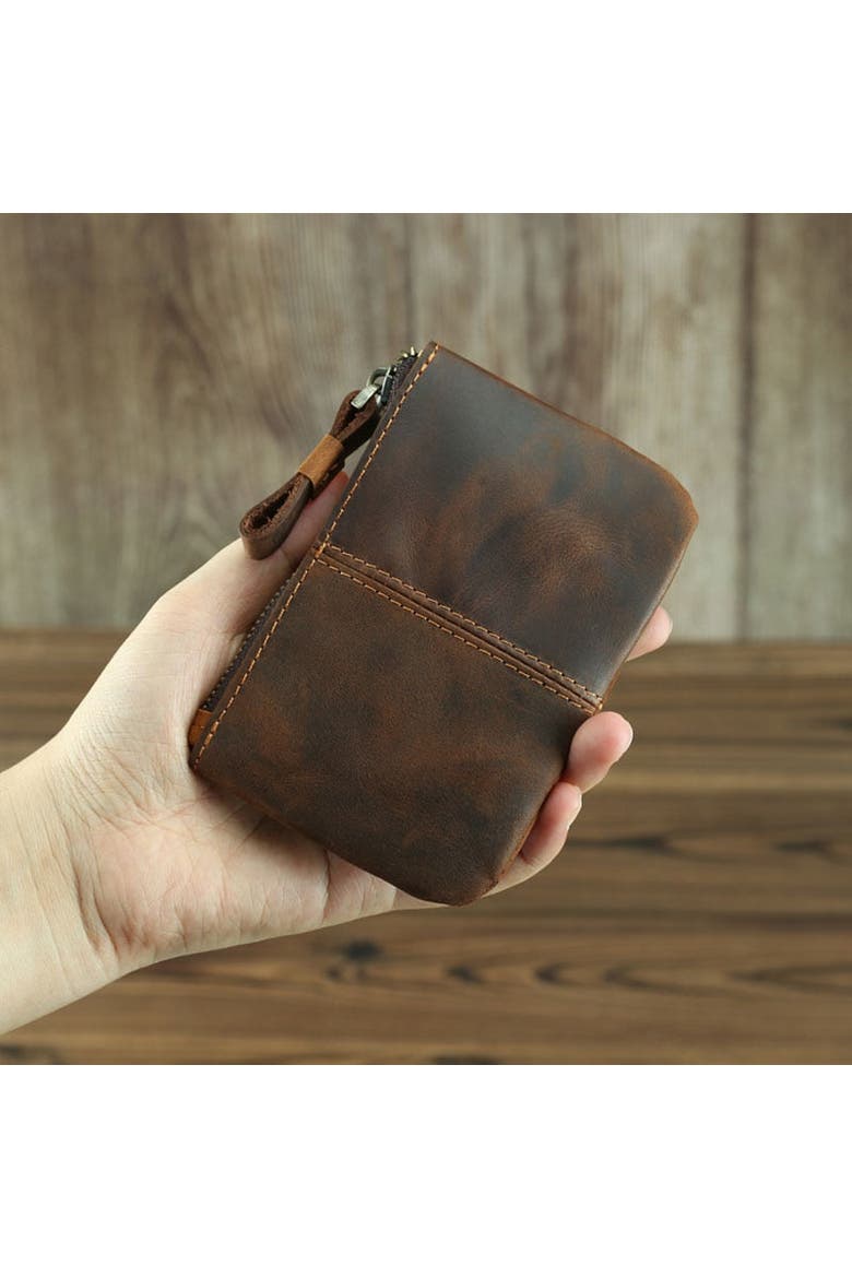 The Cael | Handmade Leather Coin Purse with Zipper, Alternate, color, Brown