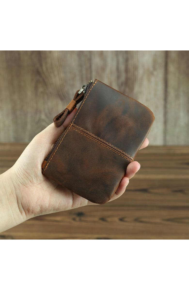 STEEL HORSE LEATHER The Cael | Handmade Leather Coin Purse with Zipper, Alternate, color, Brown