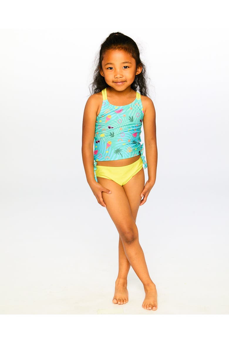 Two-Piece Double Crossed Straps Beach Swimsuit, Alternate, color, Green Beach Print
