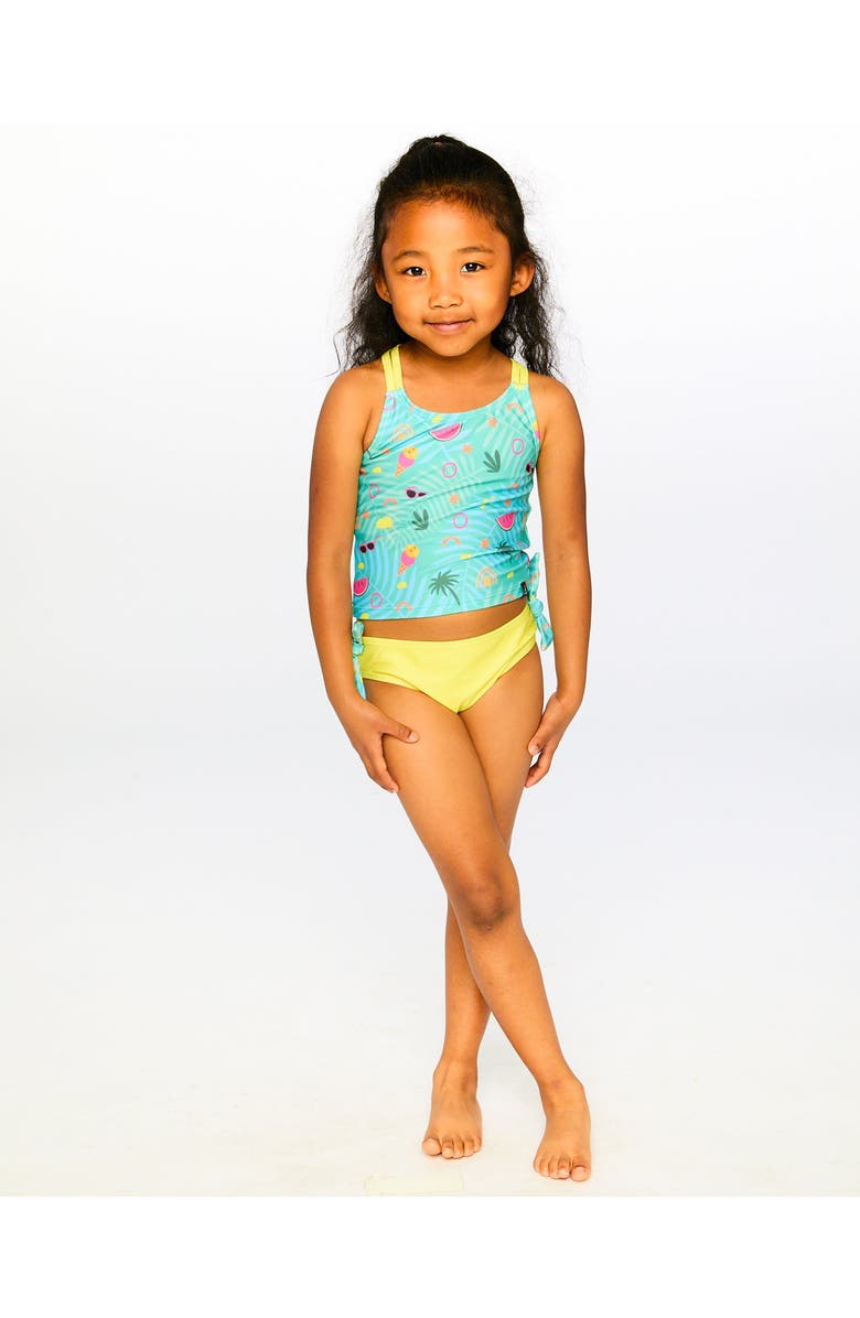 Deux par Deux Two-Piece Double Crossed Straps Beach Swimsuit, Alternate, color, Green Beach Print