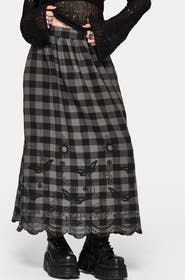 Disturbia Ashwing Check Broderie Maxi Skirt