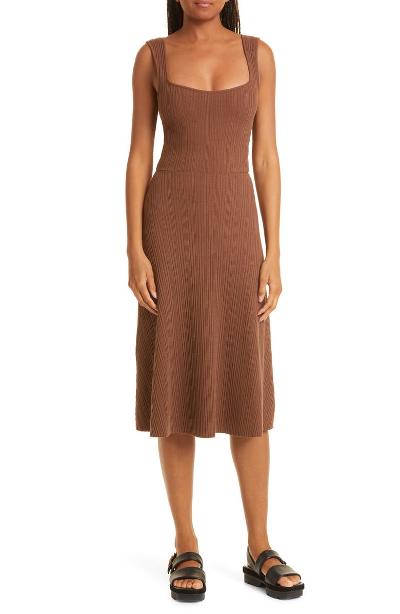 Vince Ribbed Sweetheart Neck Tank Dress, Main, color, Hazelnut