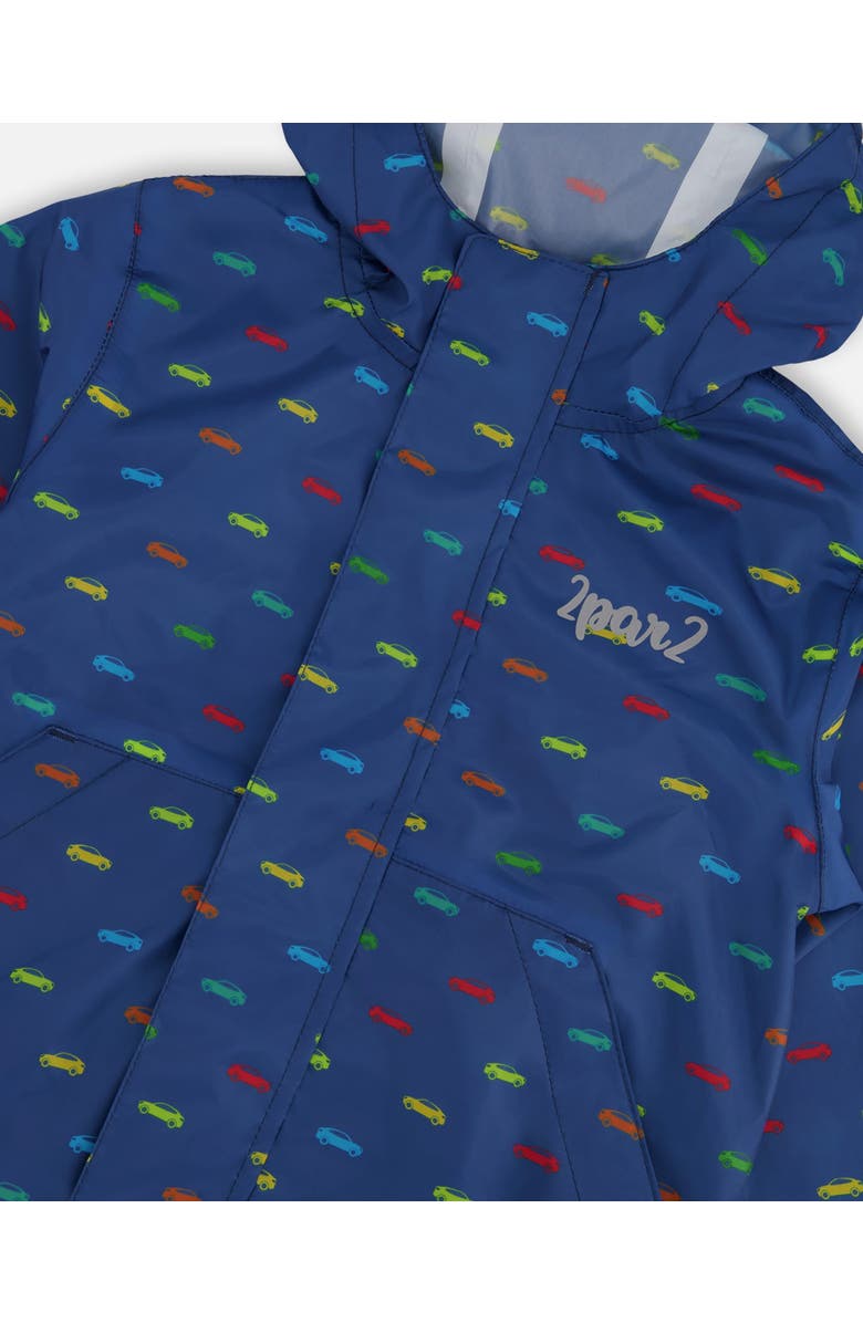 Deux par Deux Packable Car Windbreaker in Polyester, Alternate, color, Blue Printed Cars