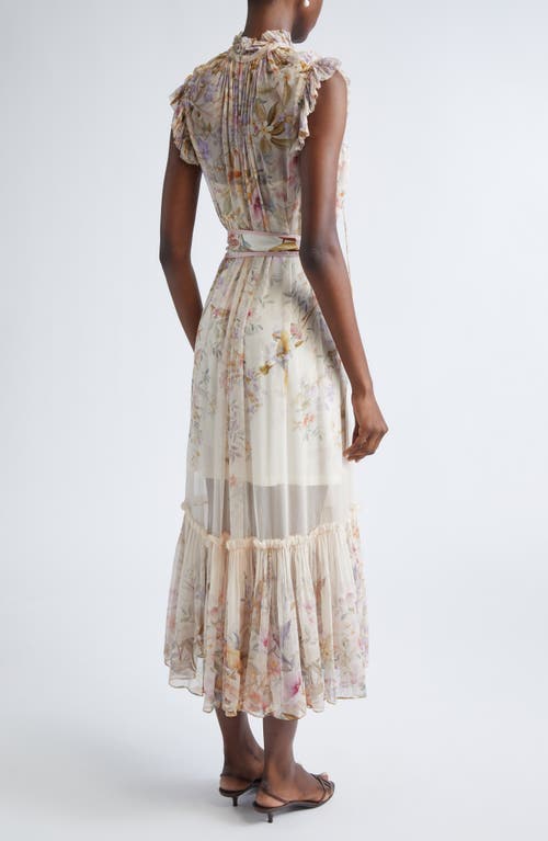 Zimmermann Rebellion Flutter Floral Chiffon Midi Dress In White