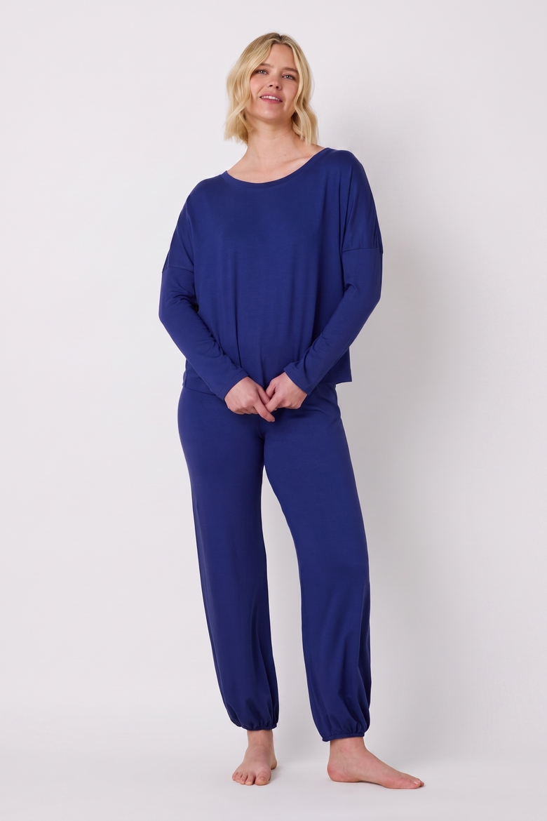 Classic Solid Pima Knit Pullover Pajama Set, Main, color, Marine Blue