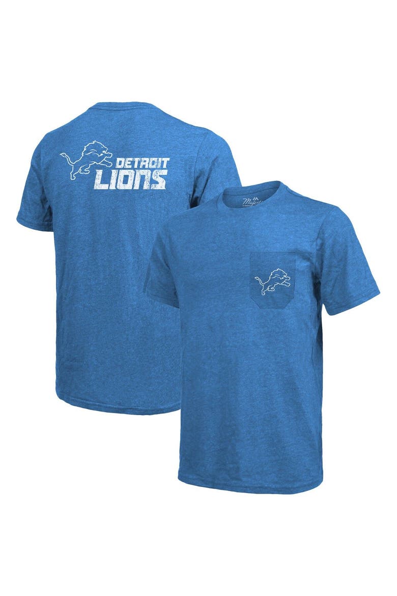 Detroit Lions Majestic Threads Tri-Blend Pocket T-Shirt - Blue, Alternate, color, Blue